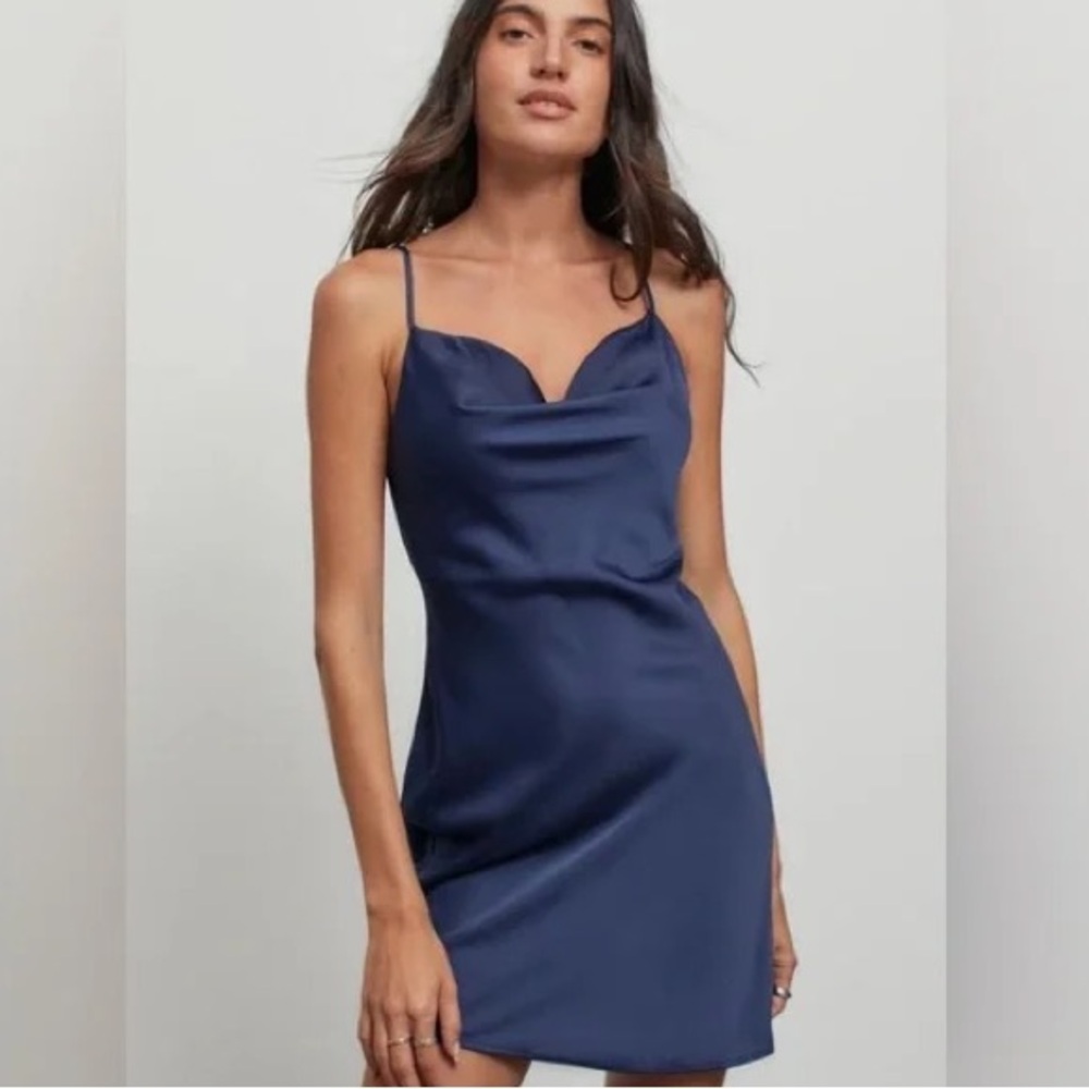 Urban Outfitters Mallory Cowl Neck Dress Navy